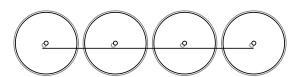 Diagram of four large driving wheels joined together with a coupling rod