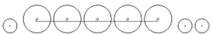 Diagram of one small leading wheel, five large driving wheels joined together with a coupling rod, and two small trailing wheels