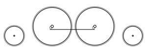 Diagram of a single small leading wheel, two large coupled wheels and a single small trailing wheel