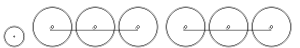 Diagram of one small leading wheel and two trios of large driving wheels, each trio joined by a coupling rod