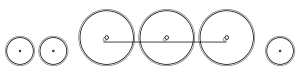 Diagram of two small leading wheels, three large driving wheels joined with a coupling rod, and a single small trailing wheel