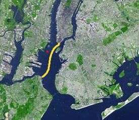 The Staten Island Ferry takes a curved route between Manhattan and Staten Island, two islands in New York City.