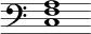 { \override Score.TimeSignature #'stencil = ##f \time 6/4 \clef bass << { <a f c>1 } >> }