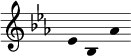  \new Staff \with { \remove "Time_signature_engraver" } \relative c' { \clef treble \key ees \major \override Stem #'transparent = ##t ees4 bes aes' } 