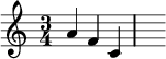  
{ \key c \major \time 3/4 \relative c'' { a f c \bar "|" \hideNotes a \unHideNotes \bar "" } }
